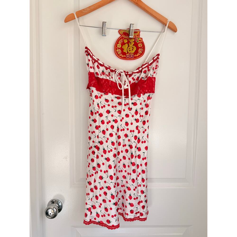 Frankie's Bikinis x Pink Sailor RARE Satin Strawberry Dress Med Spring Summer
